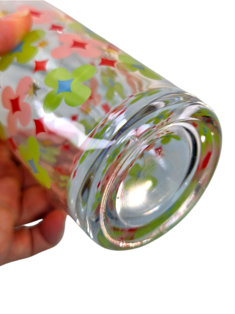 Retro MCM Style Floral Glass Cocktail Shaker Gold Metal Lid Colorful - Picture 9 of 10